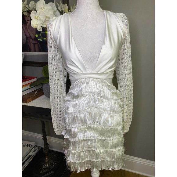 PatBO Cut-out Fringe Mini Dress White Women's Size 2 - Picture 7 of 16